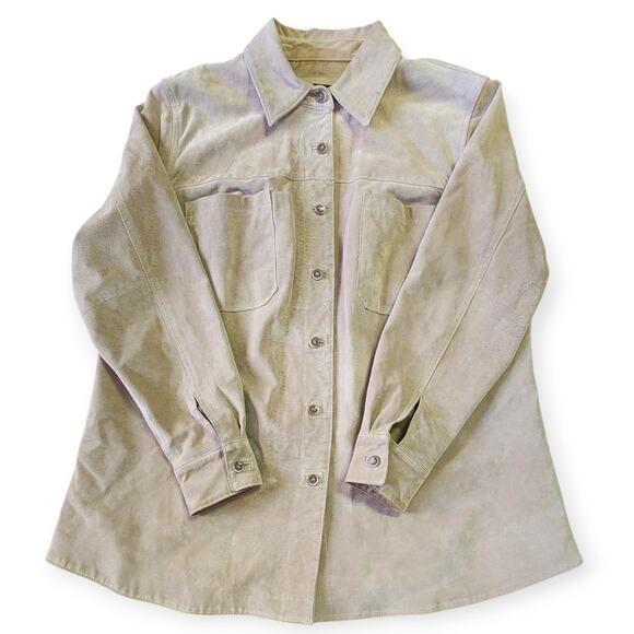 Y2K Vntg Suede Leather Monterey Bay Clothing Co. Button Down Tan Jacket Women XL - Picture 2 of 11